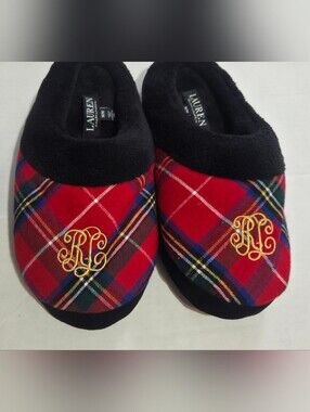 Ralph Lauren Slippers Ladies Medium Red Plaid NWOT